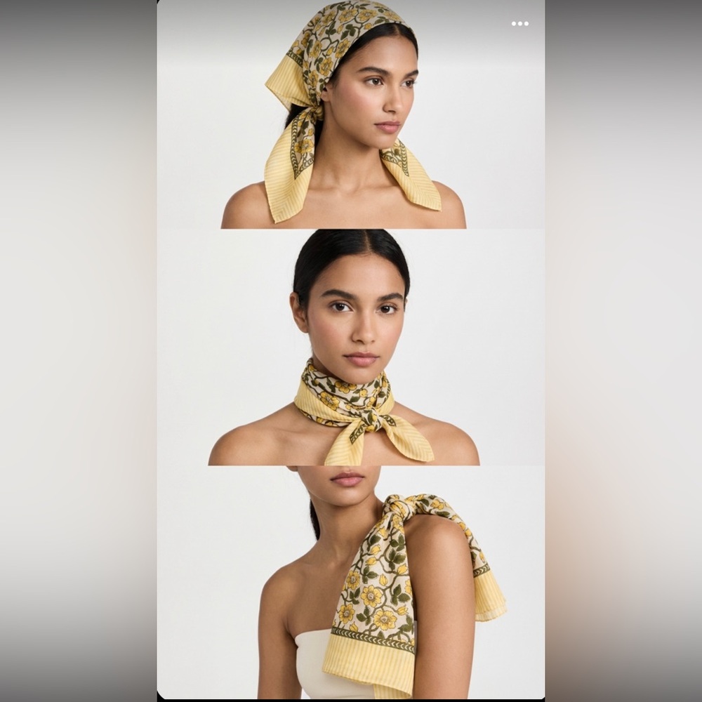 100 % Silk J. Crew Yellow and Green Floral Scarf - Picture 3 of 5